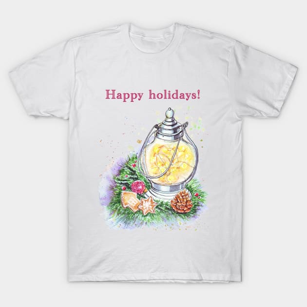 Happy Holidays Season greeting Christmas still life T-Shirt by Wolshebnaja